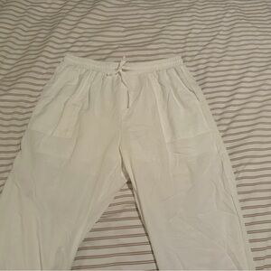 Men's White Cotton/Linen Cuffed Pants